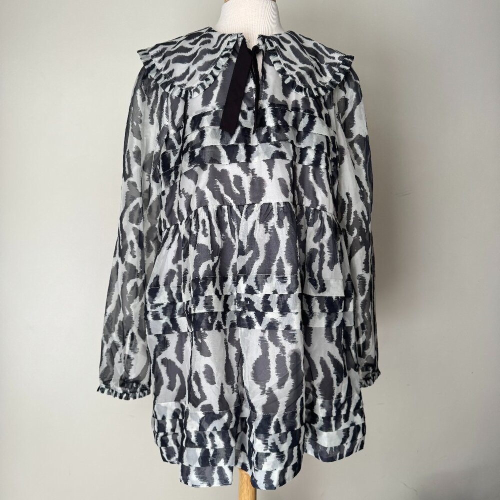 NWT Maeve Long-Sleeve Peter Pan Collared Sheer Mini Ruffled Dress